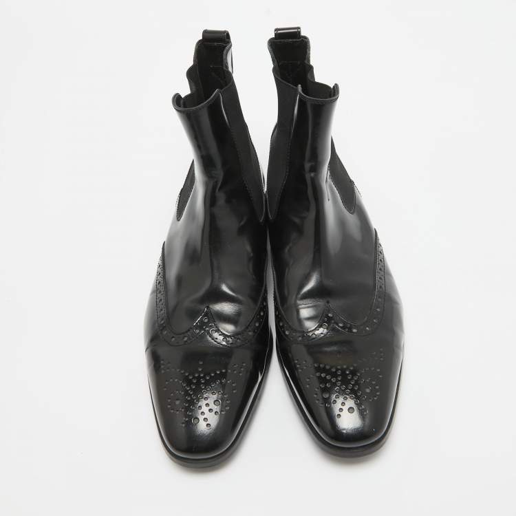 Pre Owned Tod's Black Patent Leather Brogue Chelsea Boots Size 40