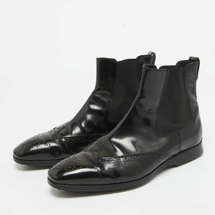 Pre Owned Tod's Black Patent Leather Brogue Chelsea Boots Size 40