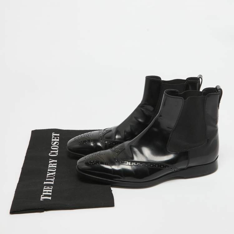 Pre Owned Tod's Black Patent Leather Brogue Chelsea Boots Size 40