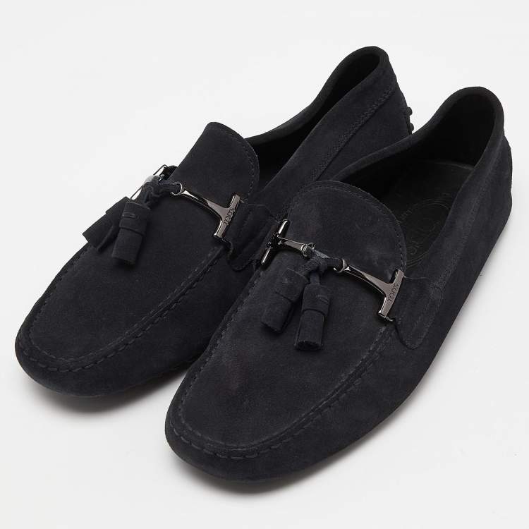 Pre Owned Tod's Navy Blue Suede Slip On Loafers Size 41.5