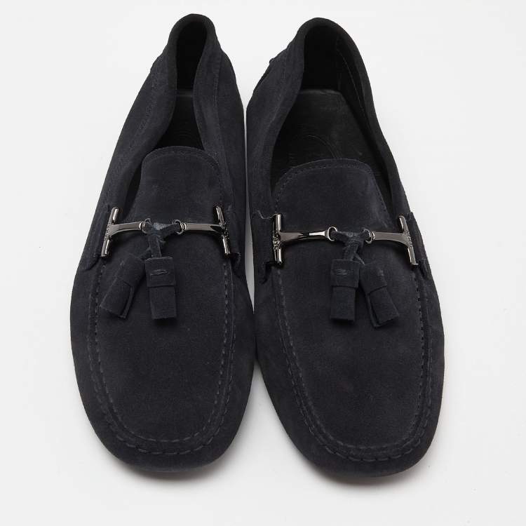Pre Owned Tod's Navy Blue Suede Slip On Loafers Size 41.5