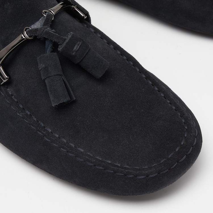 Pre Owned Tod's Navy Blue Suede Slip On Loafers Size 41.5