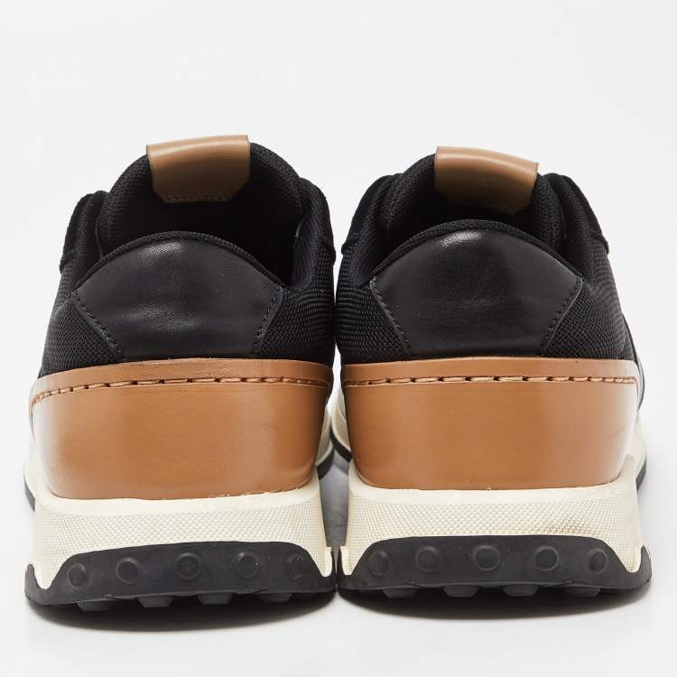 Pre Owned Tod's Black/Tan Leather and Mesh Lace Up Sneakers Size 45.5