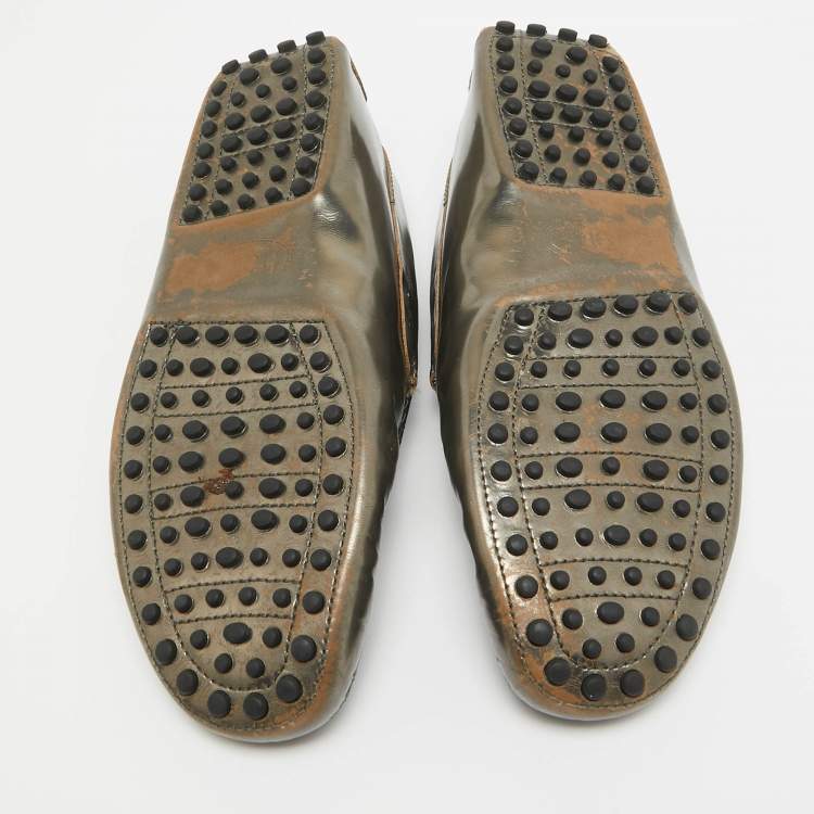 Pre Owned Tod's Metallic Green Leather Penny Slip On Loafers Size 41