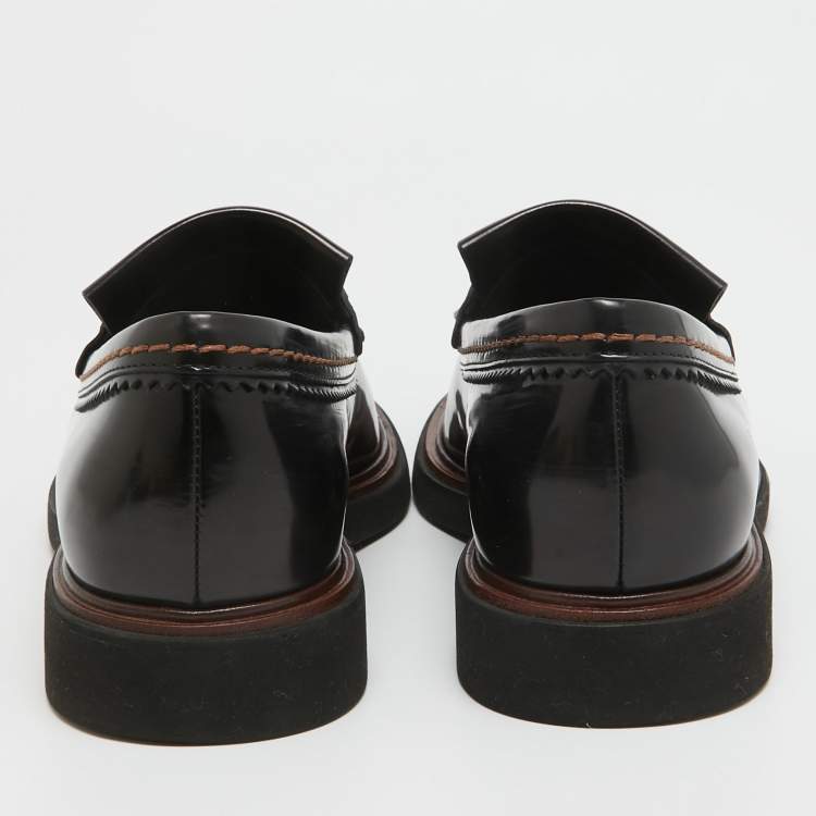 Pre Owned Tod's Black Leather Tassel Fringe Detail Loafers Size 39.5