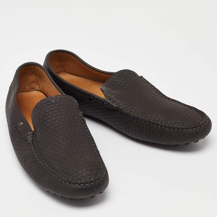 Pre Owned Tod's Grey Embossed Leather Slip On Loafers Size 44