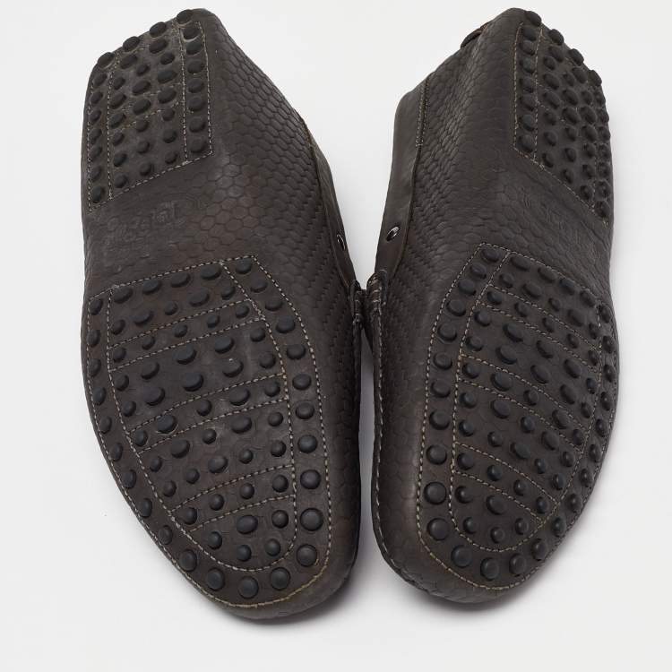 Pre Owned Tod's Grey Embossed Leather Slip On Loafers Size 44