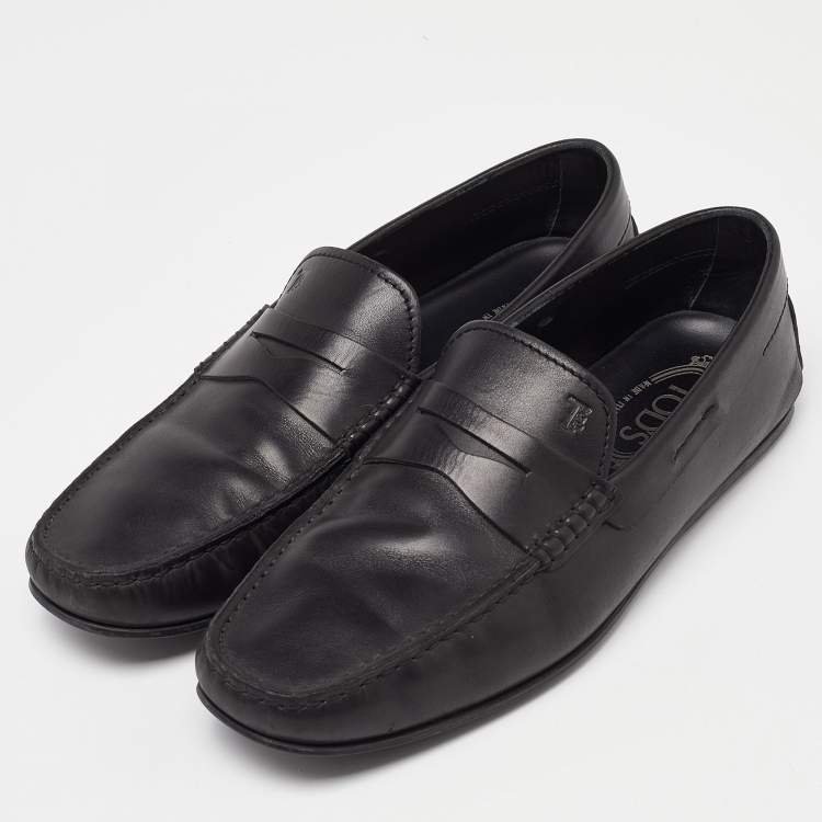 Pre Owned Tod's Black Leather Slip On Penny Loafers Size 41.5