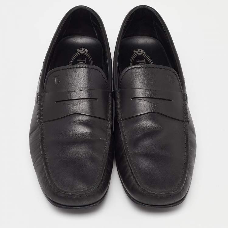 Pre Owned Tod's Black Leather Slip On Penny Loafers Size 41.5