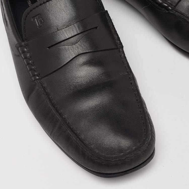 Pre Owned Tod's Black Leather Slip On Penny Loafers Size 41.5