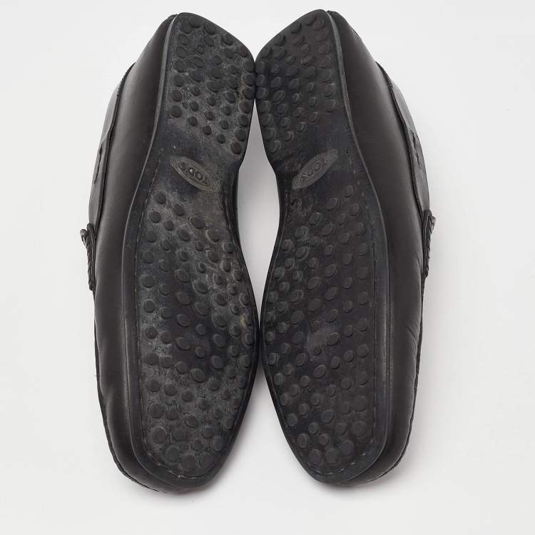Pre Owned Tod's Black Leather Slip On Penny Loafers Size 41.5