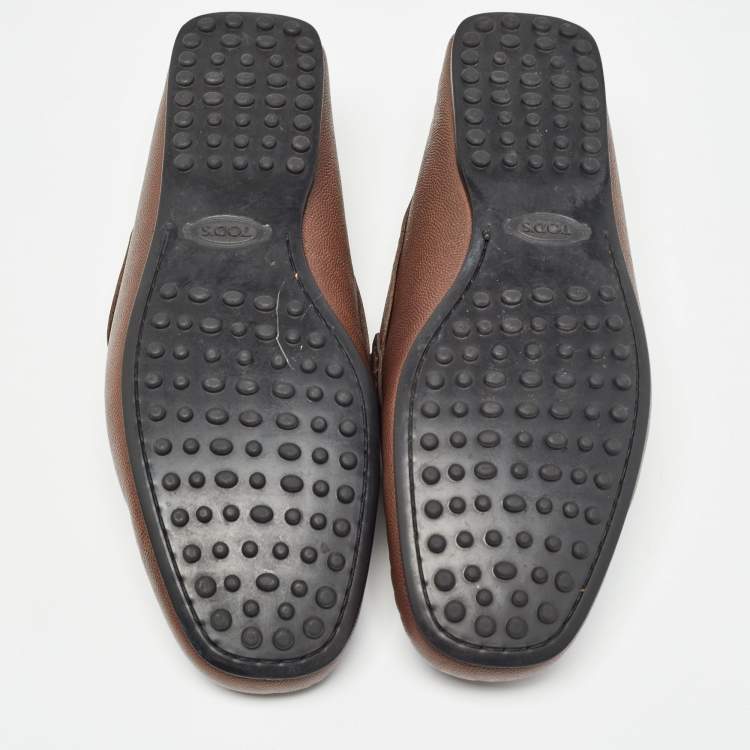 Pre Owned Tod's Brown Leather Buckle Detail Slip On Loafers Size 41.5 