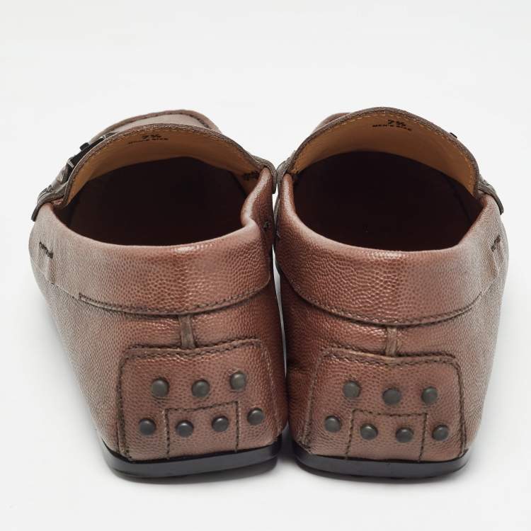 Pre Owned Tod's Brown Leather Buckle Detail Slip On Loafers Size 41.5 