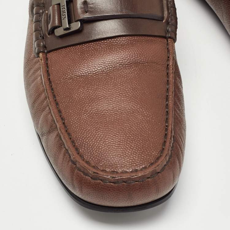 Pre Owned Tod's Brown Leather Buckle Detail Slip On Loafers Size 41.5 