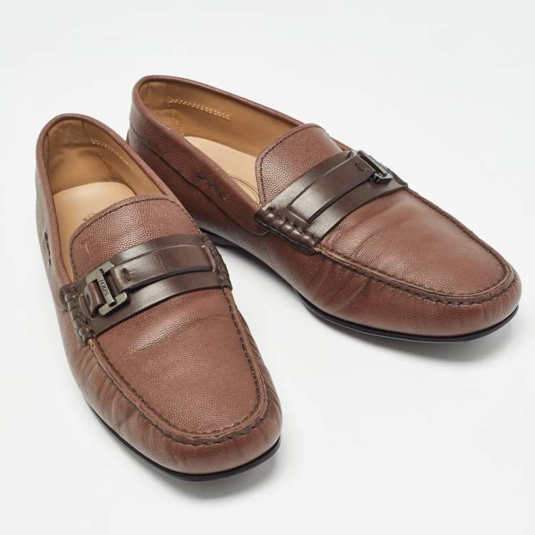 Pre Owned Tod's Brown Leather Buckle Detail Slip On Loafers Size 41.5 