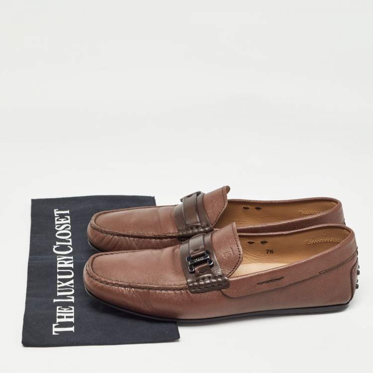 Pre Owned Tod's Brown Leather Buckle Detail Slip On Loafers Size 41.5 