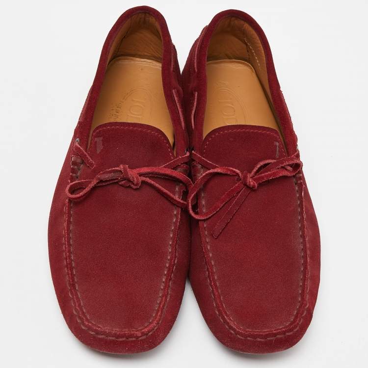 Pre Owned Tod's Red Suede Gommino Slip On Loafers Size 41