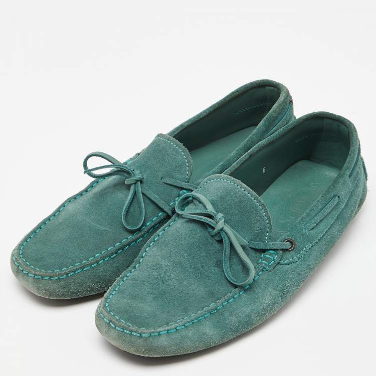 Pre Owned Tod's Green Suede Gommino Slip On Loafers Size 39.5