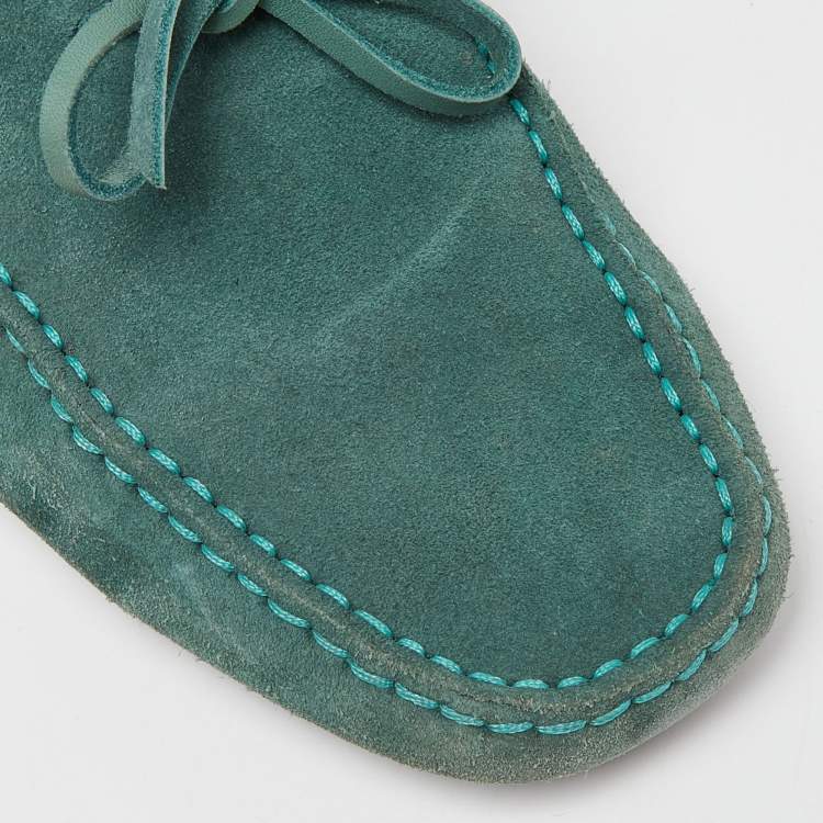 Pre Owned Tod's Green Suede Gommino Slip On Loafers Size 39.5