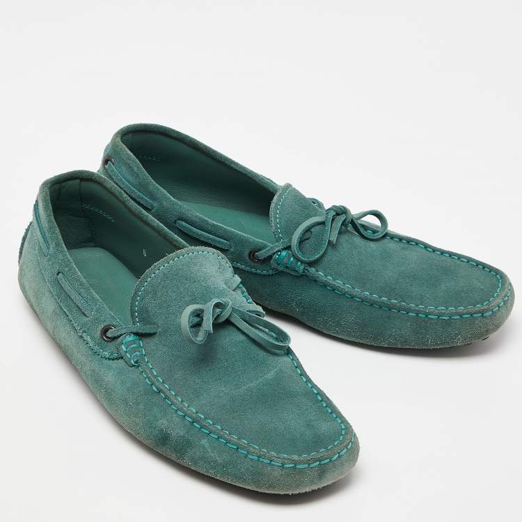 Pre Owned Tod's Green Suede Gommino Slip On Loafers Size 39.5