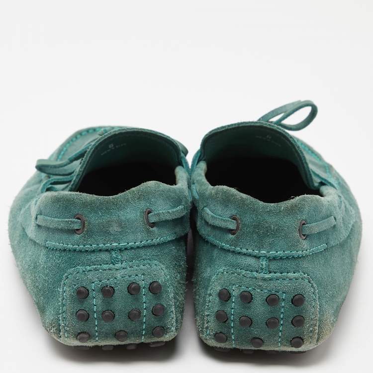 Pre Owned Tod's Green Suede Gommino Slip On Loafers Size 39.5