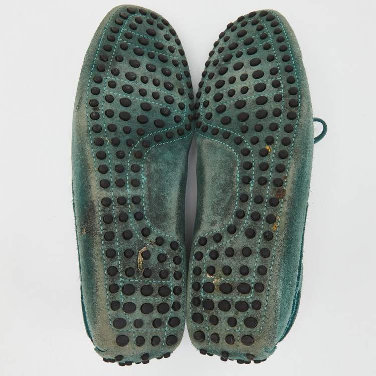 Pre Owned Tod's Green Suede Gommino Slip On Loafers Size 39.5