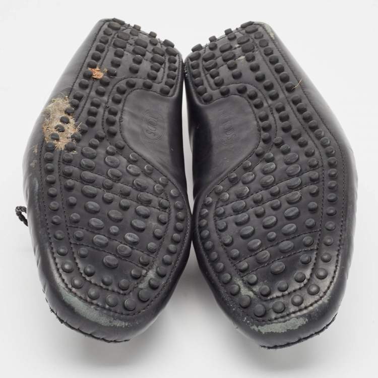Pre Owned Tods Black Leather Gommino Loafers Size 42