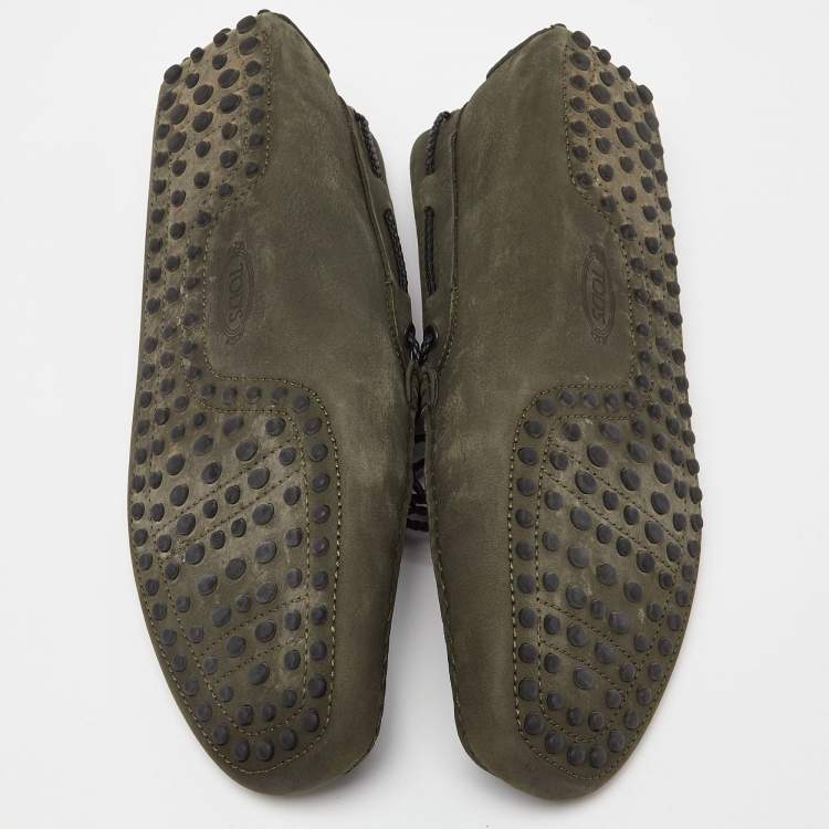 مملوكة مسبقًا Tod's Olive Green Nubuck Leather Bow Loafers Size 43