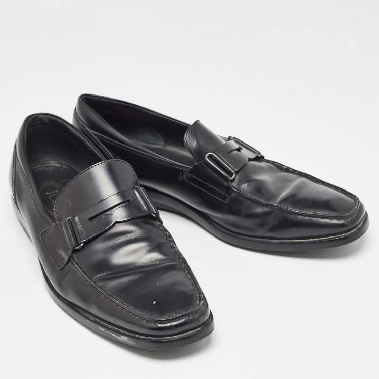 Pre Owned Tod's Black Leather Penny Slip On Loafers Size 43