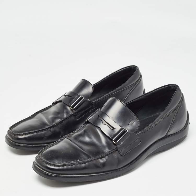 Pre Owned Tod's Black Leather Penny Slip On Loafers Size 43