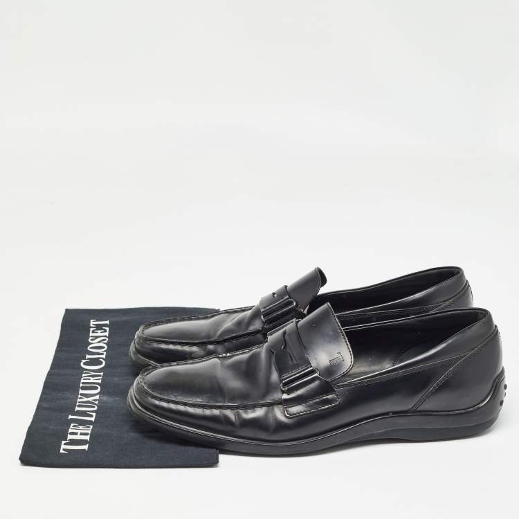 Pre Owned Tod's Black Leather Penny Slip On Loafers Size 43