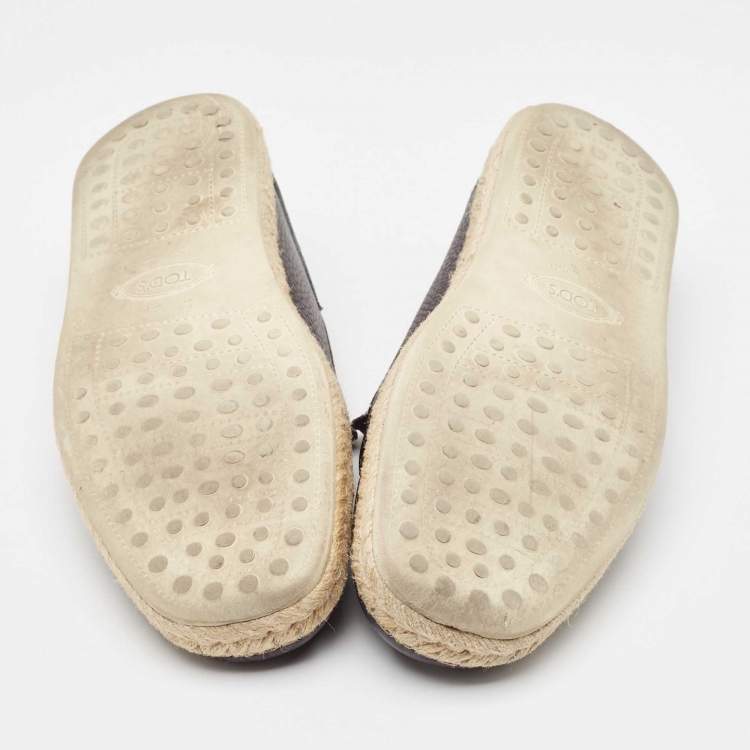 Pre Owned Tod's Black Leather Slip On Espadrilles Flats Size 39.5