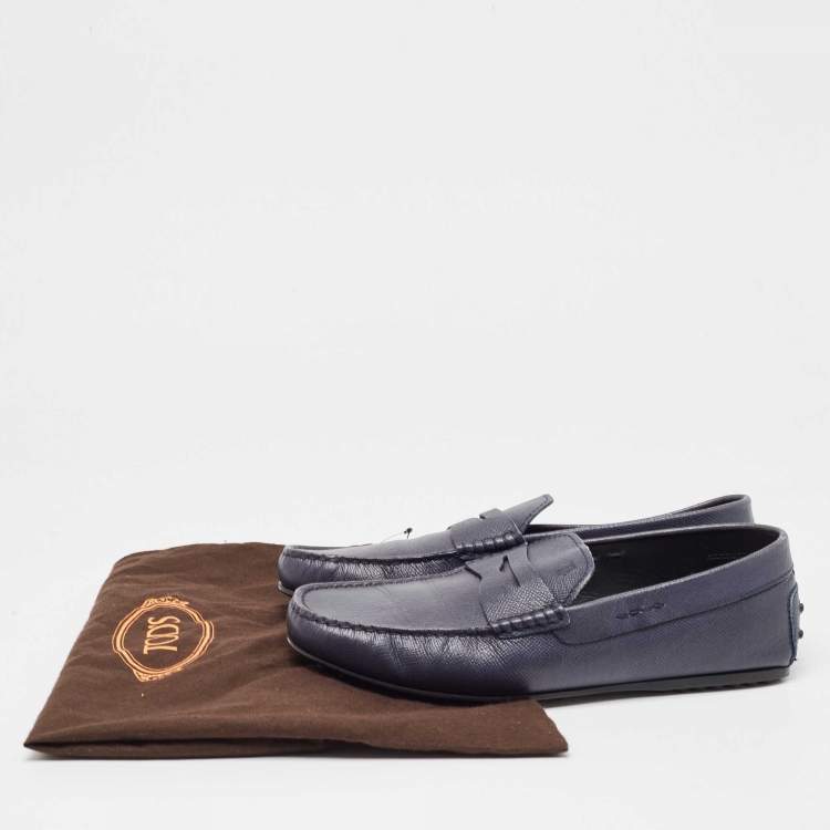 Pre Owned Tod's Blue Leather Penny Slip On Loafers Size 41.5