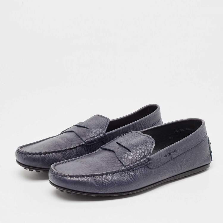 Pre Owned Tod's Blue Leather Penny Slip On Loafers Size 41.5