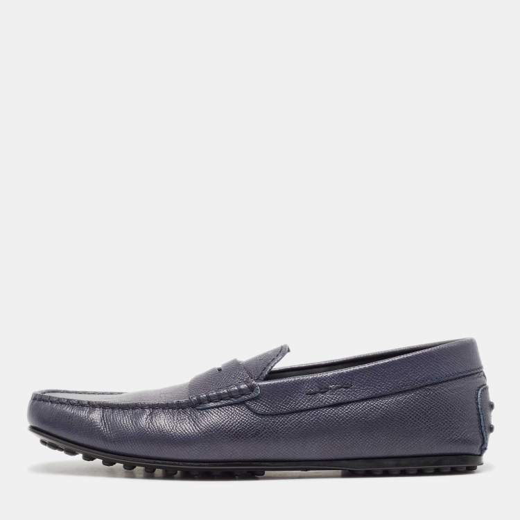 Pre Owned Tod's Blue Leather Penny Slip On Loafers Size 41.5