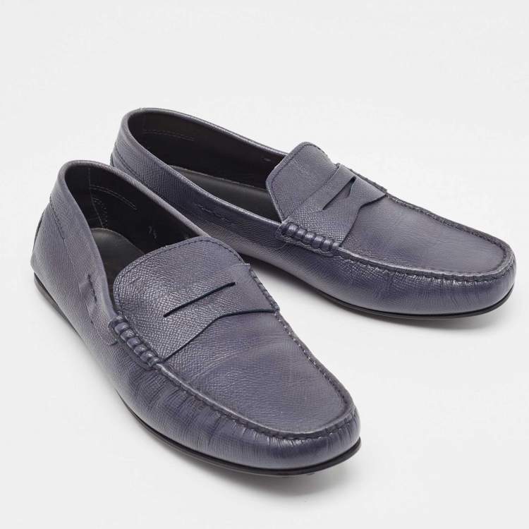 Pre Owned Tod's Blue Leather Penny Slip On Loafers Size 41.5