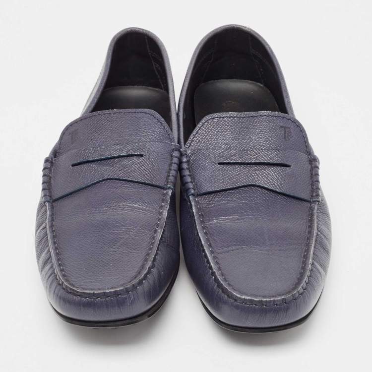 Pre Owned Tod's Blue Leather Penny Slip On Loafers Size 41.5