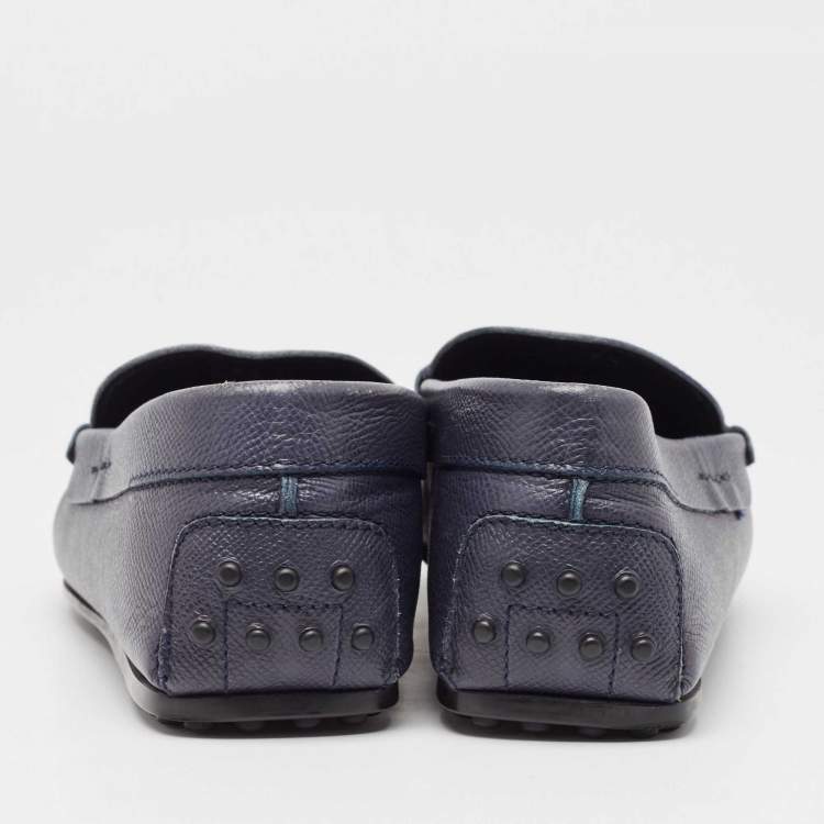 Pre Owned Tod's Blue Leather Penny Slip On Loafers Size 41.5