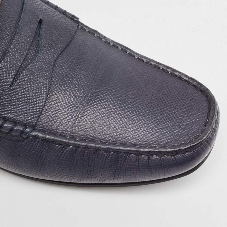 Pre Owned Tod's Blue Leather Penny Slip On Loafers Size 41.5