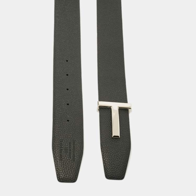 Pre Owned Tom Ford Black/Navy Blue Leather T Buckle Belt 105CM