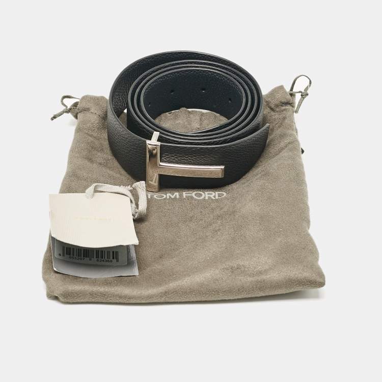 Pre Owned Tom Ford Black/Navy Blue Leather T Buckle Belt 105CM