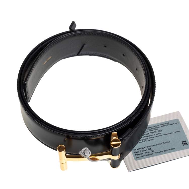 Pre Owned Tom Ford Black Leather T Buckle Belt 105 CM