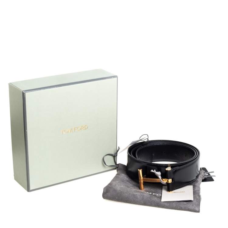 Pre Owned Tom Ford Black Leather T Buckle Belt 105 CM