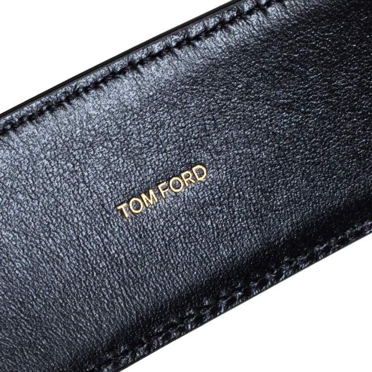 Pre Owned Tom Ford Black Leather T Buckle Belt 105 CM