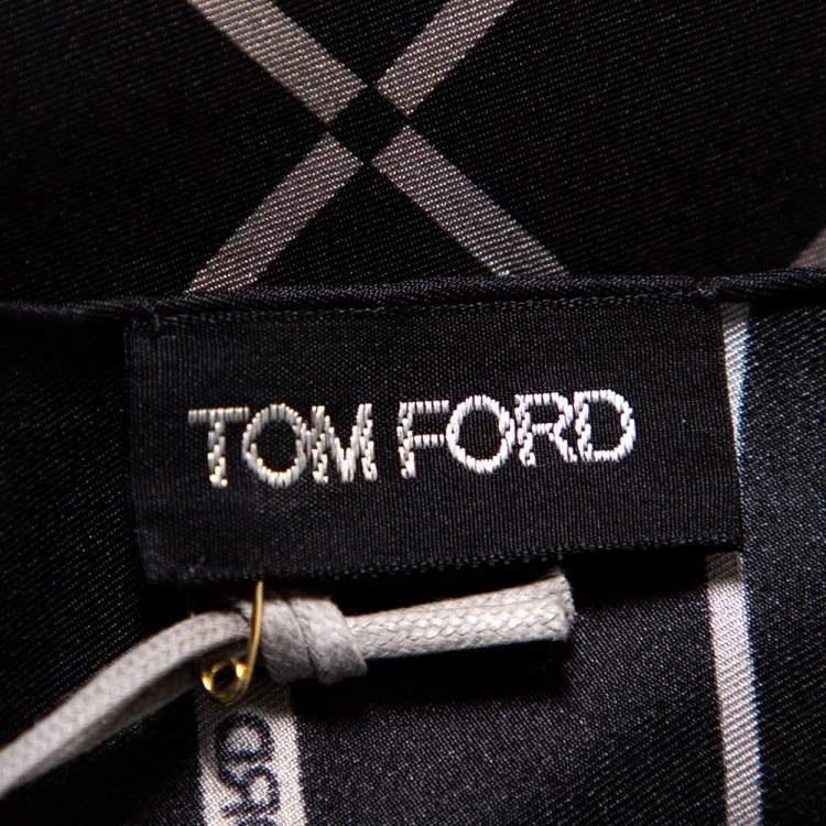 Pre Owned Tom Ford Grey Printed Silk Pocket Square 