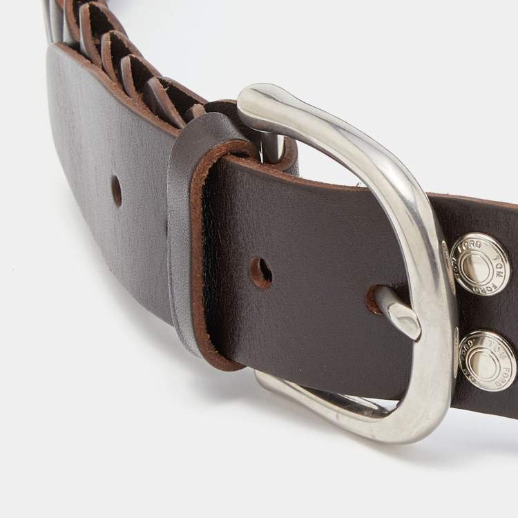 Pre Owned Tom Ford Dark Brown Leather Link Buckle Belt 105 CM