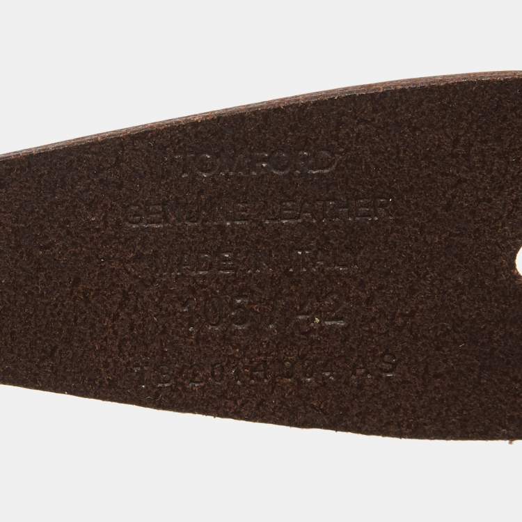 Pre Owned Tom Ford Dark Brown Leather Link Buckle Belt 105 CM