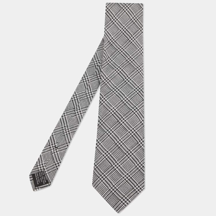 Pre Owned Tom Ford Balck & White Check Patterned Silk Blend Tie