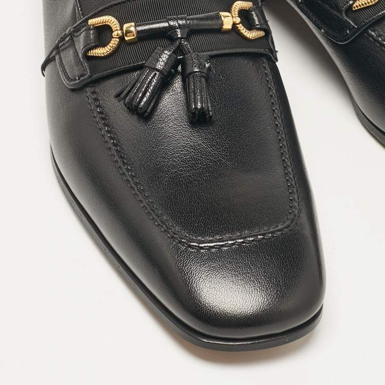 Pre Owned Tom Ford Black Leather Fringe Slip On Loafers Size 44