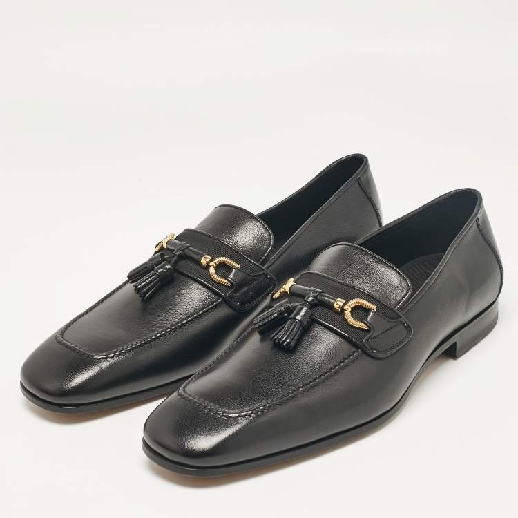 Pre Owned Tom Ford Black Leather Fringe Slip On Loafers Size 44